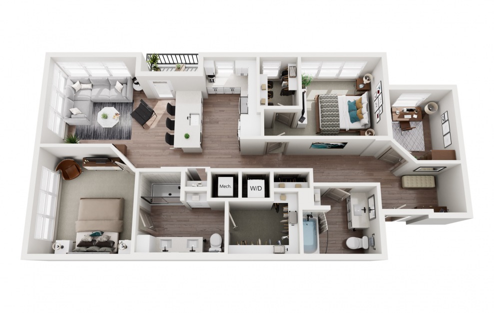 C2 - District Square - 2 bedroom floorplan layout with 2 baths and 1223 square feet.